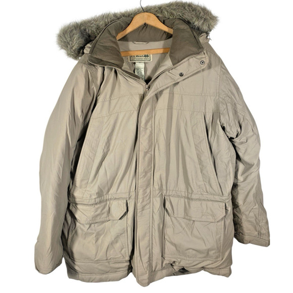 LL Bean Baxter State Park Parka Jacket Large Mens Fur Hood Goretex Goose Down - Picture 1 of 15